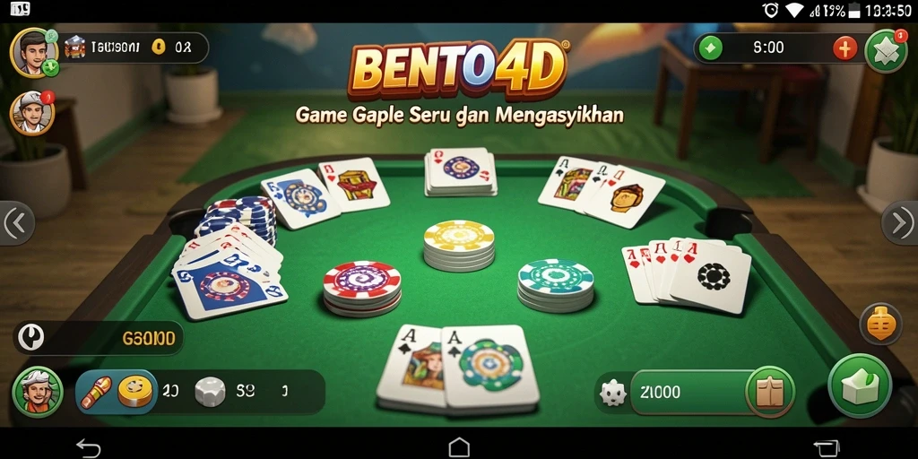 Screenshot gameplay BENTO4D menunjukkan keseruan bermain Gaple bersama teman.