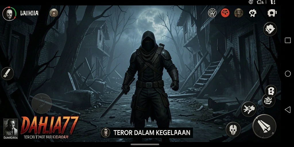 Screenshot utama DAHLIA77 menampilkan suasana mencekam gameplay Horror.
