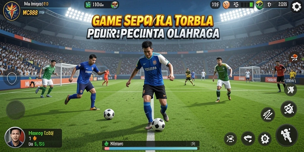 Menampilkan aksi seru gameplay MC888 di lapangan sepak bola.