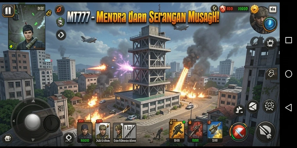 Tampilan menara dan musuh dalam aksi seru.
