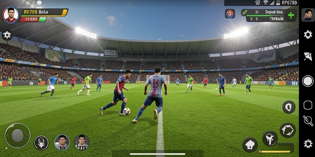 Tampilan gameplay epik dalam RP6789 yang mencakup berbagai aksi sepak bola.