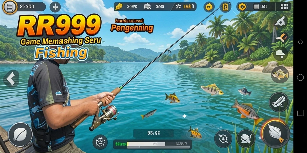 Screenshot gameplay RR999 menampilkan aksi memancing yang mendebarkan.