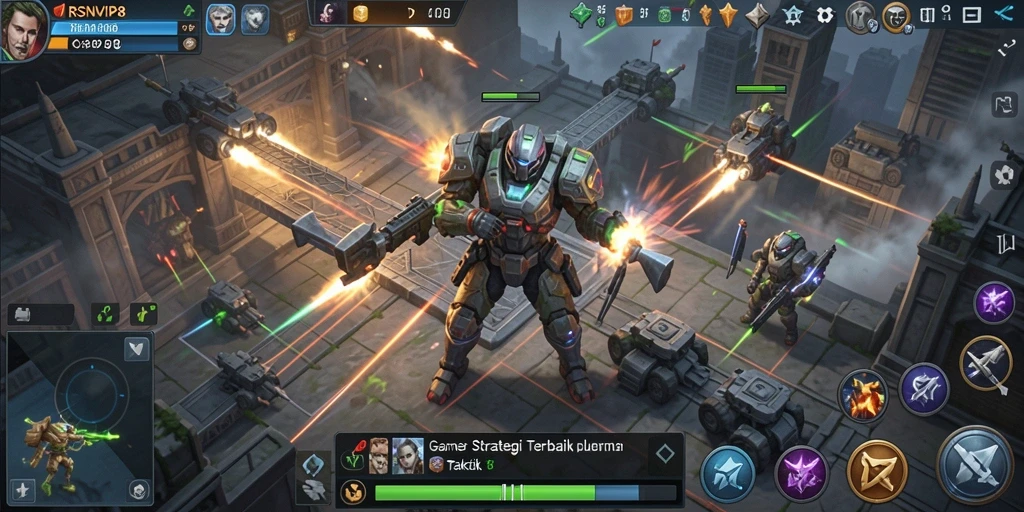 Screenshot gameplay RSNVIP8 yang menunjukkan pertempuran taktis.